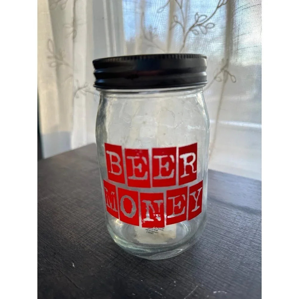 Glass Beer Money Coin Jar